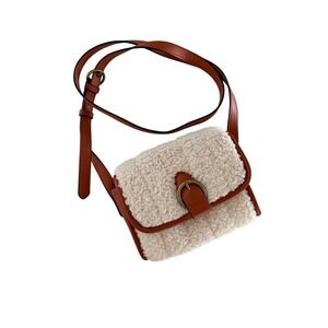 Universal Thread Cream Sherpa and Brown Faux Leather Crossbody Bag